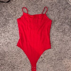 Garage Red Ribbed Strap Bodysuit